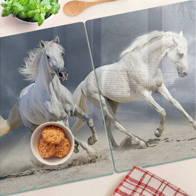 Tagliere in vetro temperato con decorazione di cavalli bianchi in corsa
