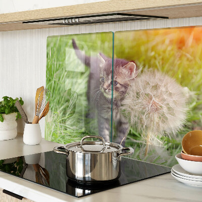 Tagliere in vetro temperato con motivo di gatto sull'erba