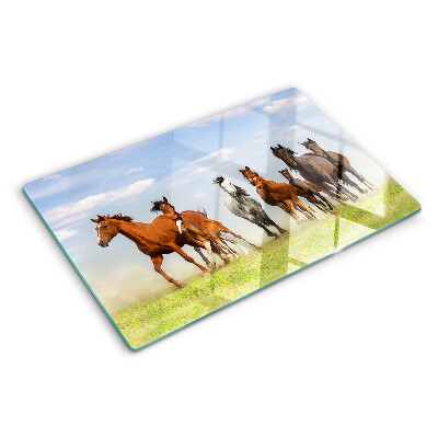 Tagliere in vetro con stampa di cavalli al galoppo sul prato