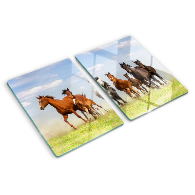 Tagliere in vetro con stampa di cavalli al galoppo sul prato