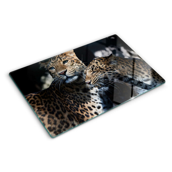 Tagliere in vetro temperato con stampa di ghepardi su sfondo scuro