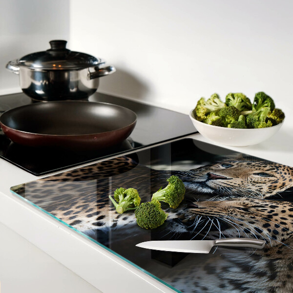 Tagliere in vetro temperato con stampa di ghepardi su sfondo scuro