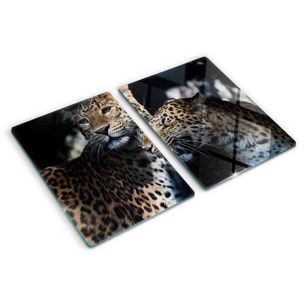 Tagliere in vetro temperato con stampa di ghepardi su sfondo scuro