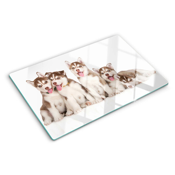 Tagliere in vetro con decorazione a tema cuccioli di husky