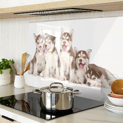 Tagliere in vetro con decorazione a tema cuccioli di husky