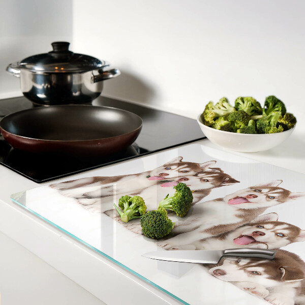 Tagliere in vetro con decorazione a tema cuccioli di husky