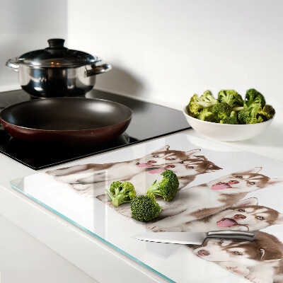 Tagliere in vetro con decorazione a tema cuccioli di husky