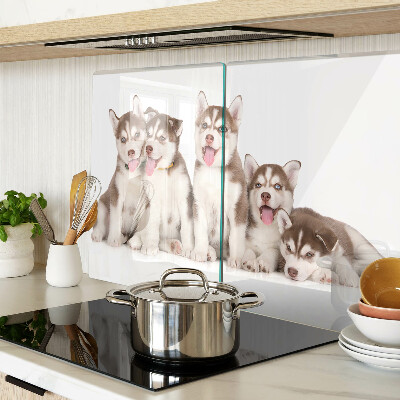 Tagliere in vetro con decorazione a tema cuccioli di husky