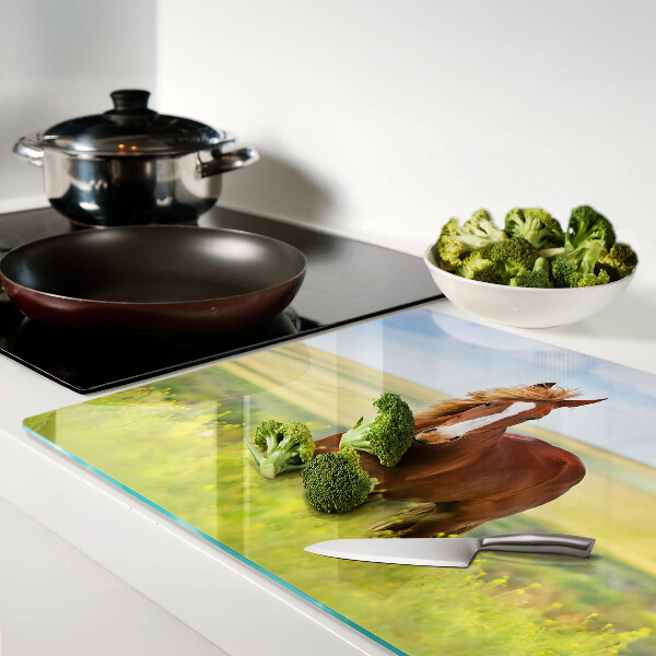 Tagliere in vetro temperato con stampa di un cavallo sul prato