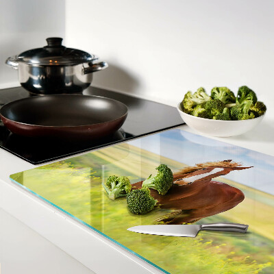 Tagliere in vetro temperato con stampa di un cavallo sul prato