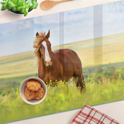 Tagliere in vetro temperato con stampa di un cavallo sul prato