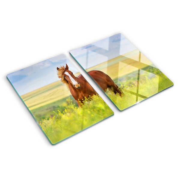 Tagliere in vetro temperato con stampa di un cavallo sul prato