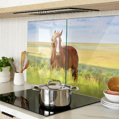 Tagliere in vetro temperato con stampa di un cavallo sul prato