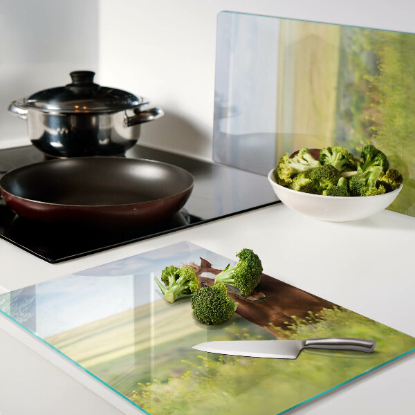 Tagliere in vetro temperato con stampa di un cavallo sul prato