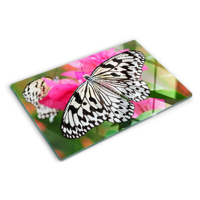 Tagliere in vetro con decorazione a farfalle e fiori