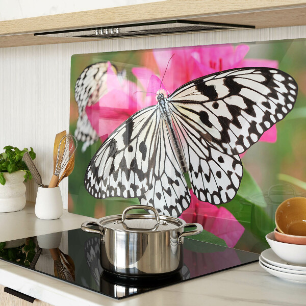 Tagliere in vetro con decorazione a farfalle e fiori