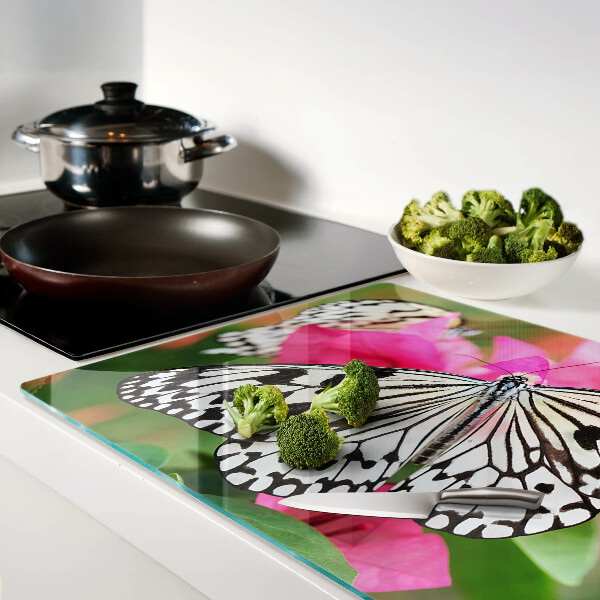 Tagliere in vetro con decorazione a farfalle e fiori