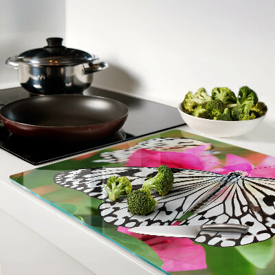 Tagliere in vetro con decorazione a farfalle e fiori