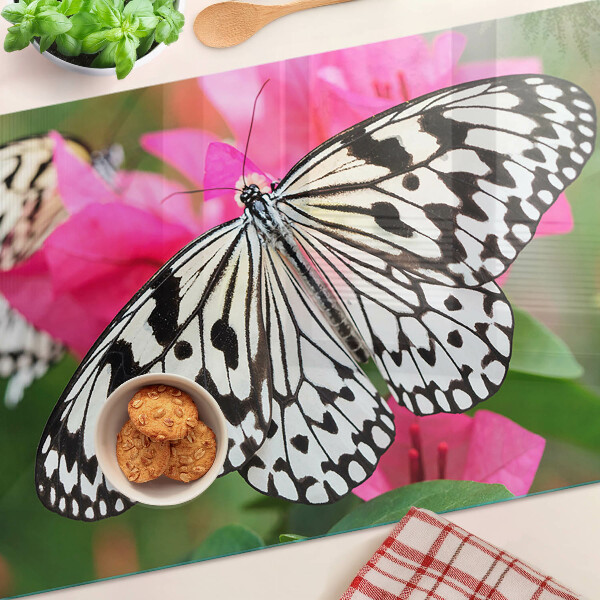 Tagliere in vetro con decorazione a farfalle e fiori