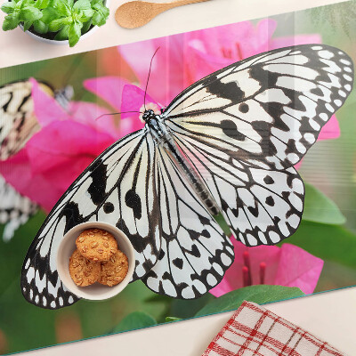 Tagliere in vetro con decorazione a farfalle e fiori