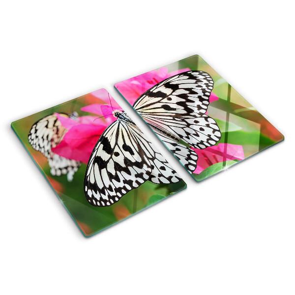 Tagliere in vetro con decorazione a farfalle e fiori