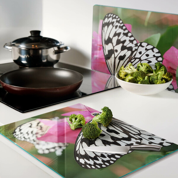 Tagliere in vetro con decorazione a farfalle e fiori