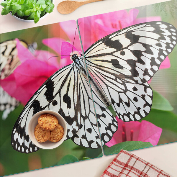 Tagliere in vetro con decorazione a farfalle e fiori