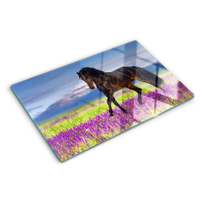 Tagliere in vetro temperato Cavallo sullo sfondo di fiori viola