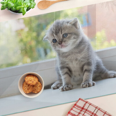 Tagliere in vetro temperato con stampa di un gattino sul davanzale