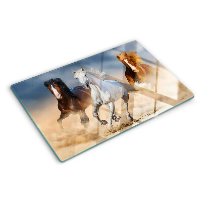 Tagliere in vetro con decorazione raffigurante tre cavalli al galoppo