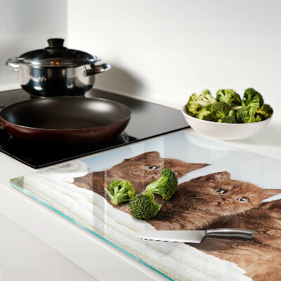 Tagliere in vetro temperato con motivo di tre gatti marroni