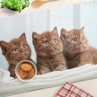 Tagliere in vetro temperato con motivo di tre gatti marroni