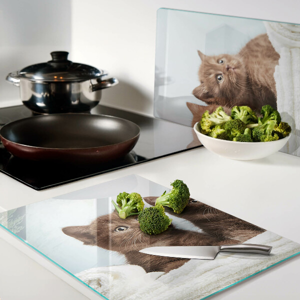 Tagliere in vetro temperato con motivo di tre gatti marroni