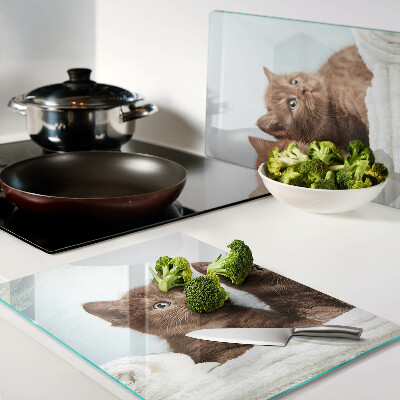 Tagliere in vetro temperato con motivo di tre gatti marroni