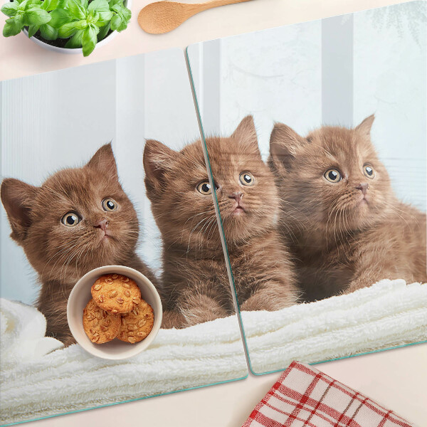 Tagliere in vetro temperato con motivo di tre gatti marroni