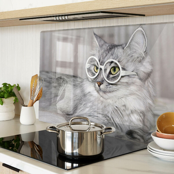 Tagliere in vetro temperato con stampa di un gatto con gli occhiali