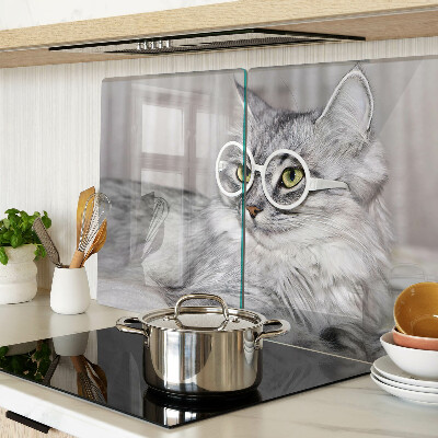 Tagliere in vetro temperato con stampa di un gatto con gli occhiali