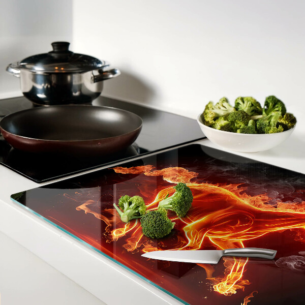 Tagliere in vetro temperato con stampa raffigurante un cavallo in fiamme