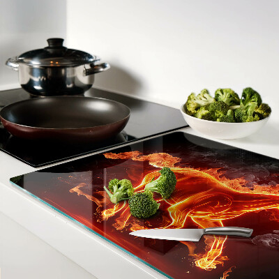 Tagliere in vetro temperato con stampa raffigurante un cavallo in fiamme