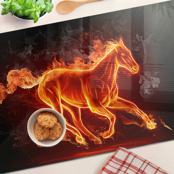 Tagliere in vetro temperato con stampa raffigurante un cavallo in fiamme