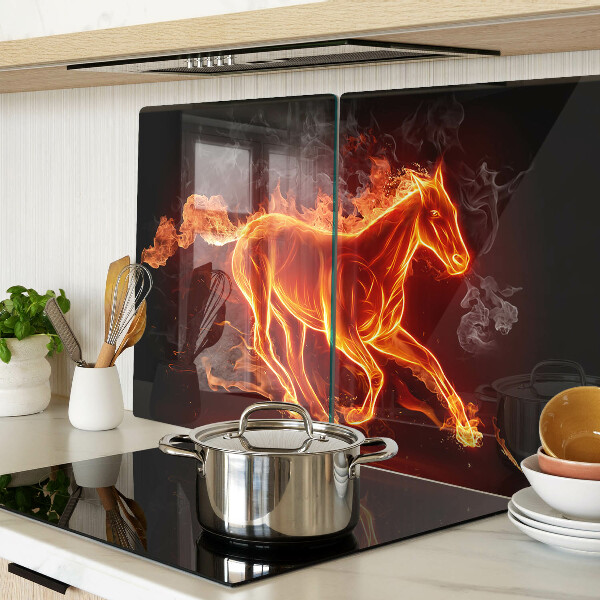 Tagliere in vetro temperato con stampa raffigurante un cavallo in fiamme