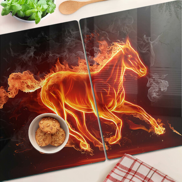 Tagliere in vetro temperato con stampa raffigurante un cavallo in fiamme