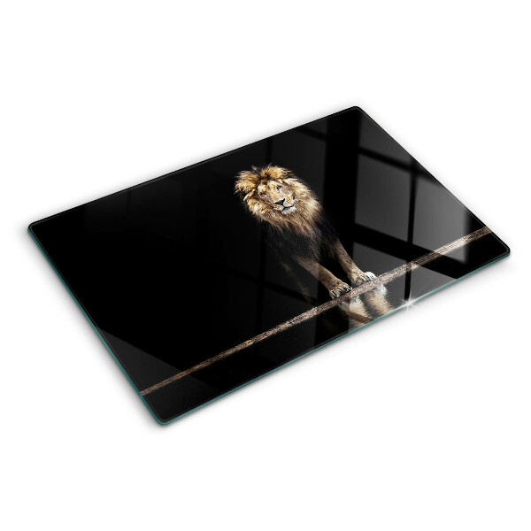 Tagliere in vetro temperato con stampa raffigurante un leone su sfondo scuro