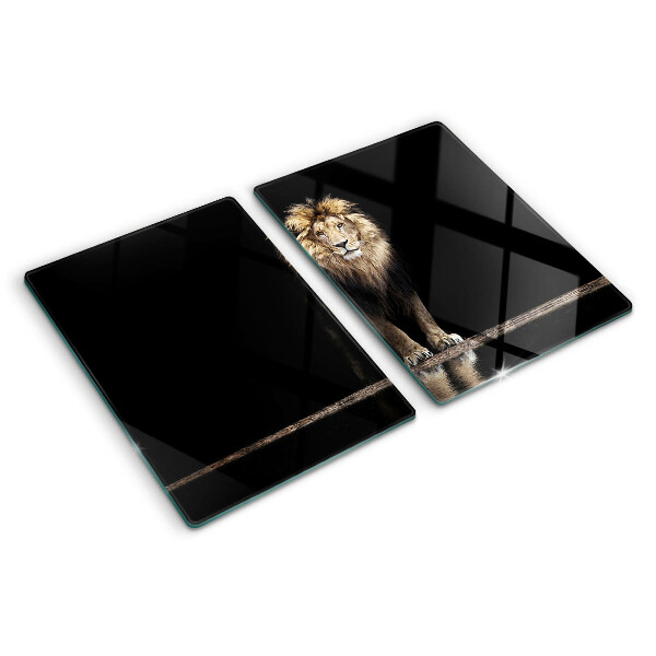 Tagliere in vetro temperato con stampa raffigurante un leone su sfondo scuro