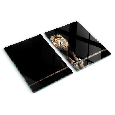 Tagliere in vetro temperato con stampa raffigurante un leone su sfondo scuro