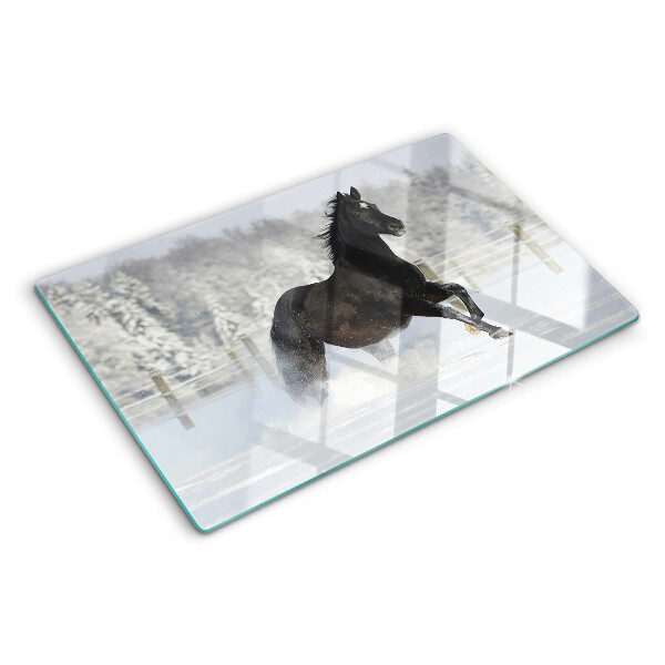 Tagliere in vetro temperato con il decoro di cavalli in un paesaggio invernale