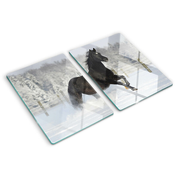 Tagliere in vetro temperato con il decoro di cavalli in un paesaggio invernale