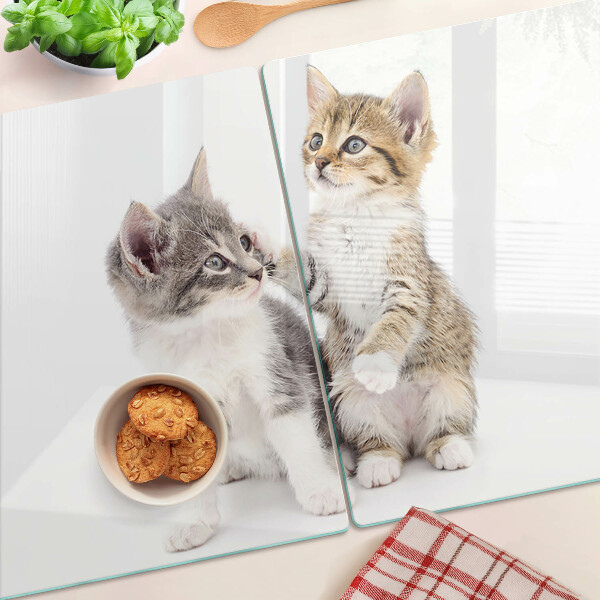 Tagliere in vetro temperato con disegno di gatti su sfondo bianco