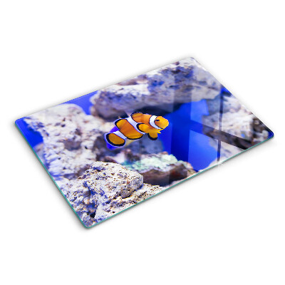 Tagliere in vetro con stampa raffigurante un pesce pagliaccio tra le rocce