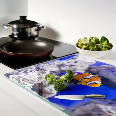 Tagliere in vetro con stampa raffigurante un pesce pagliaccio tra le rocce